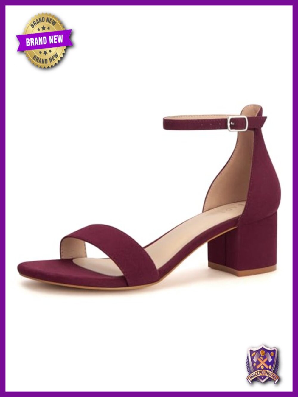 Open Toe Ankle Strap Low Block Chunky Heels Sandals - Faux Suede